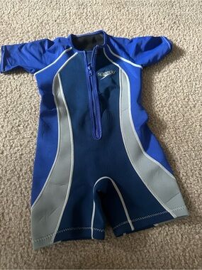 Speedo Kids Blue & Gray Short Sleeve One-Piece Swimsuit size 6/ 6X